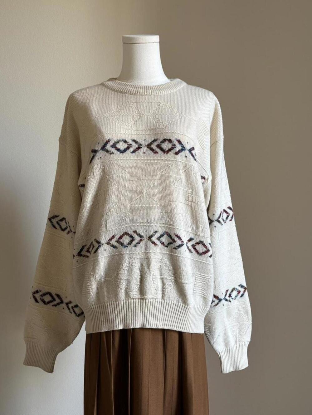 90s knit striped sweater oatmeal and multicolor